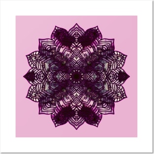 Pink/Purple Paint Pour Mandala Posters and Art